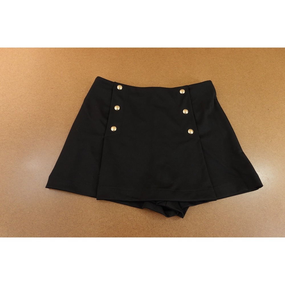 H&M Black Midi Skort with Gold Buttons